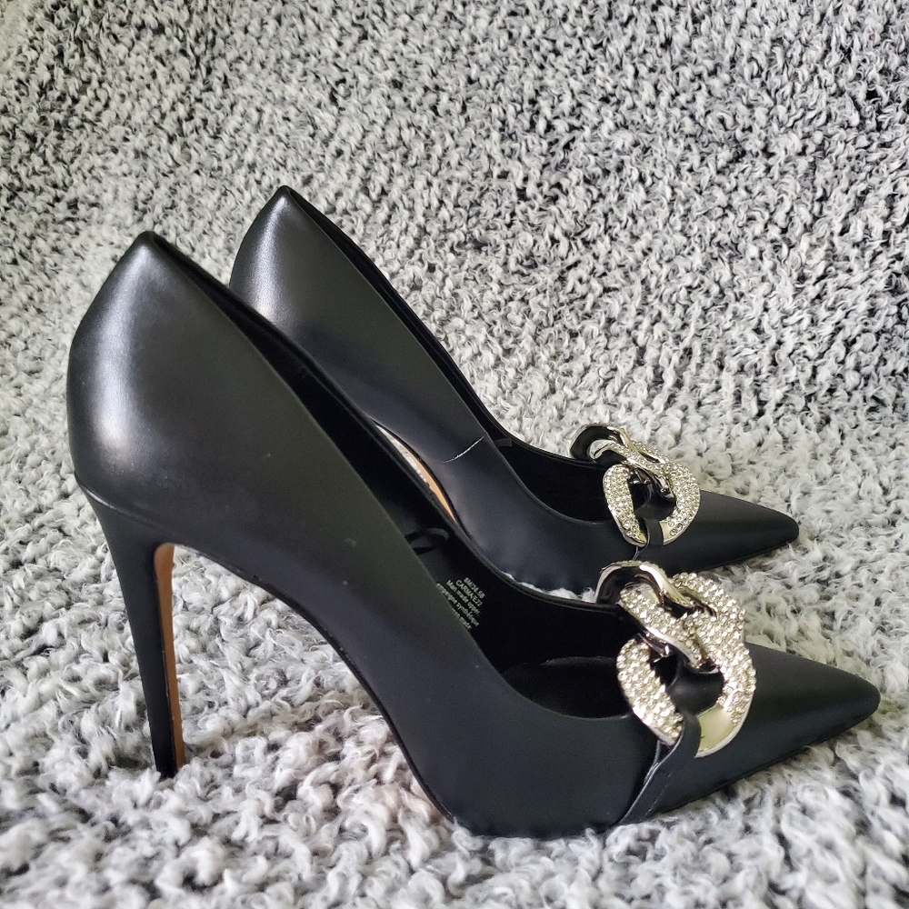 Karl Lagerfeld Black Pump US 8 Rhinestones Embellished Chain Stilettos